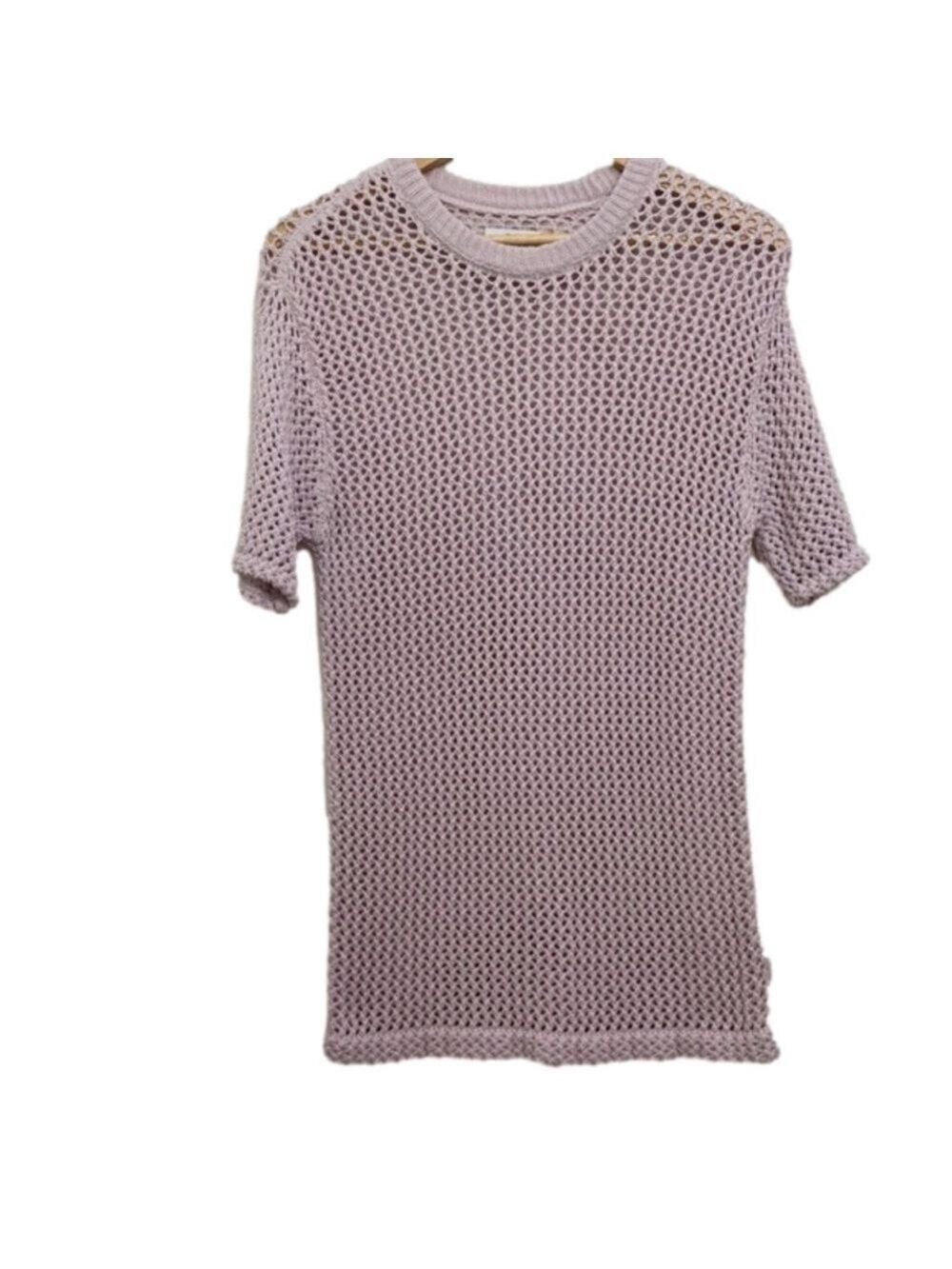 Tna crochet sweater cotton powder pink 2XS short sleeves round neck summer knit